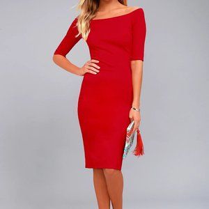 Red Off the Shoulder Midi Dress